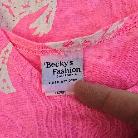 90s Mayan Fish Pink Beach Dress Cruise Loungewear Cotton Vintage Size M - Picture 7 of 9